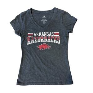 ARKANSAS UNIVERSITY Razorbacks V Neck Tee T-Shirt Women size S Gameday